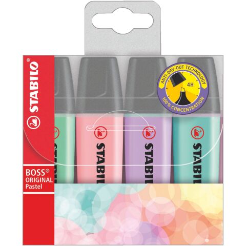 Subrayador STABILO Boss colores Pastel - Bolsa de 4