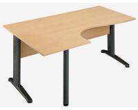 Bureau compact retour à gauche hêtre L 160 cm, piétement L métal - O-line 2