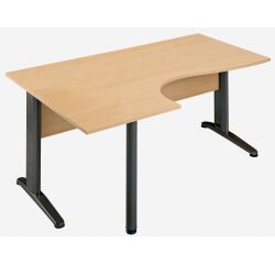 Bureau compact retour à gauche hêtre L 160 cm, piétement L métal - O-line 2