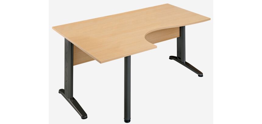 Bureau compact retour à gauche hêtre L 160 cm, piétement L métal - O-line 2