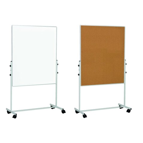 Chevalet mobile à paperboard Duo de Bi-Office, double face, surfaces en acier laqué magnétique effaçable à sec et en liège, 70 x 120 cm