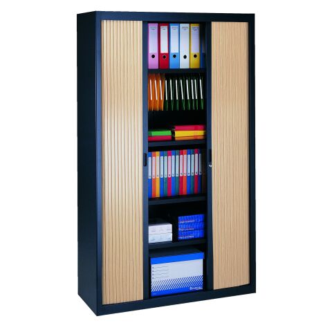 Armario de oficina metálico desmontable Armonía Alt. 200 x An. 120 cm Antracita Puerta persiana Haya