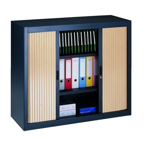 Armario de oficina metálico desmontable Armonía Alt. 100 x An. 120 cm Antracita Puerta persiana Haya