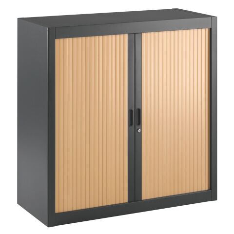 Armario de oficina metálico desmontable Armonía Alt. 100 x An. 100 cm Antracita Puerta persiana Haya