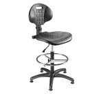 Chaise d'atelier noir haut mécanisme contact permanent avec repose-pieds et patins