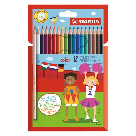Crayon de couleur Stabilo Color couleurs assorties dont 3 fluos - Pochette de 18