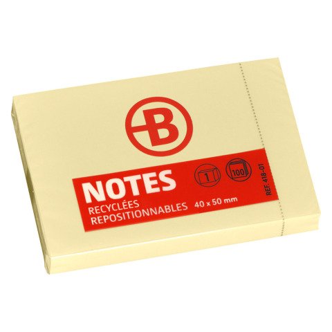 Notas adhesivas reposicionables recicladas amarillas Bruneau 40 x 50 mm