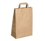 PQ 50 Bolsas Kraft Marrón Asas Planas 26 x 14 x 39 cm