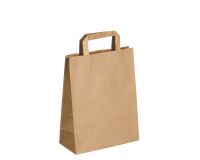 PQ 50 Bolsas Kraft Marrón Asas Planas 22 x 10 x 28 cm