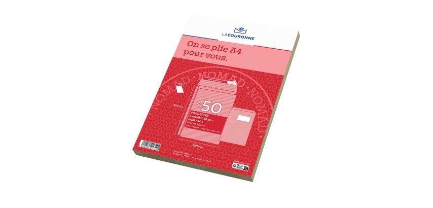 Crown - 3 cm expandable kraft envelope 229 x 324 mm 90 g with window 50 x 110 mm - Box of 50