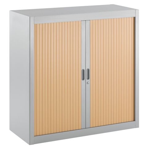 Armario de oficina metálico desmontable Armonía Alt. 100 x An. 100 cm Aluminio Puerta persiana Haya