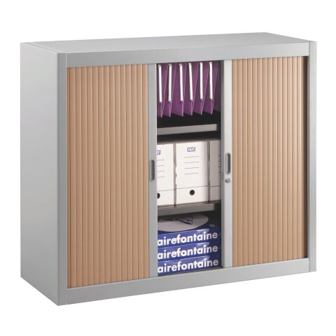 Armario de oficina metálico desmontable Armonía Alt. 100 x An. 120 cm Aluminio Puerta persiana Haya