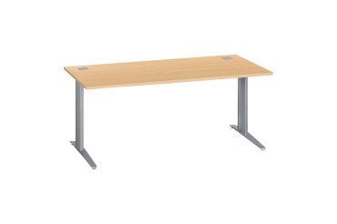 Straight desk Excellens Metal Plus with fixed or adjustable L-shaped legs during assembly