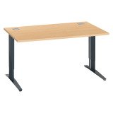 Bureau droit hêtre réglable L 140 cm piètement "L" métal Essens
