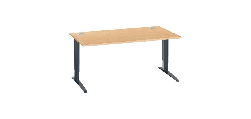 Bureau droit hêtre réglable L 160 cm piètement "L" métal Essens