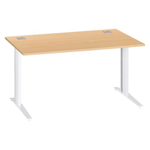 Mesa recta Excellens Patas fijas Metal Plus 140 cm Haya. / Blanco