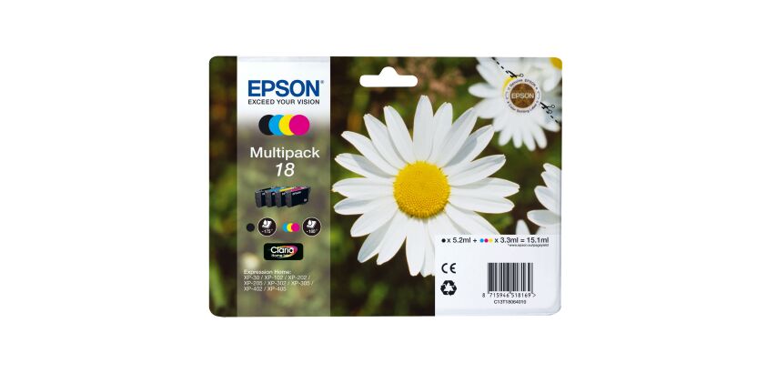 Pack van 4 cartridges Epson 18 zwart + kleur