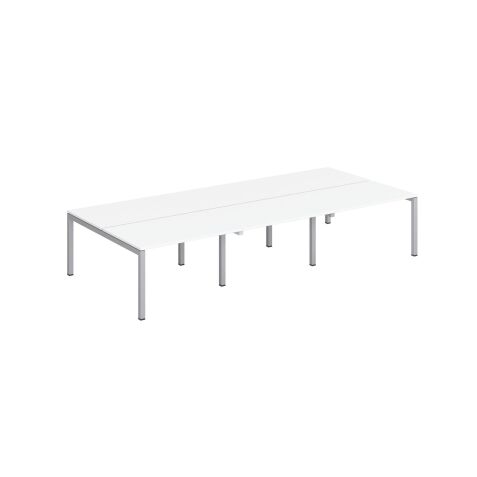 Pôle 6 bureaux L 360 cm plateaux blancs, piètement métal - Team line