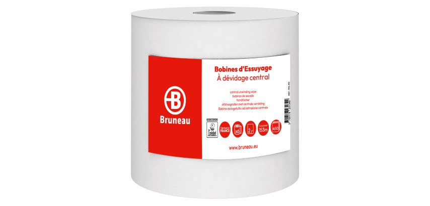 Maxi rol poetspapier met centrale afwikkeling Bruneau wit - Pak van 6