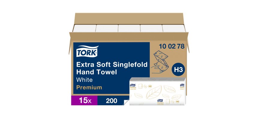 Essuie-mains pliage enchevêtré Tork H3 Premium doux- Carton de 3000