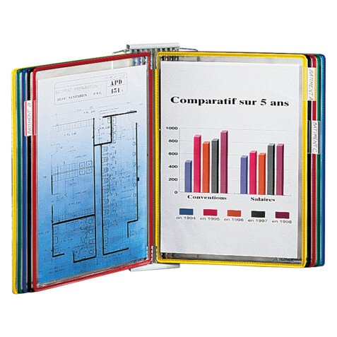 Protège-documents pivotant mural Djois by Tarifold pour format A4 10 pochettes - 20 vues couleurs assorties