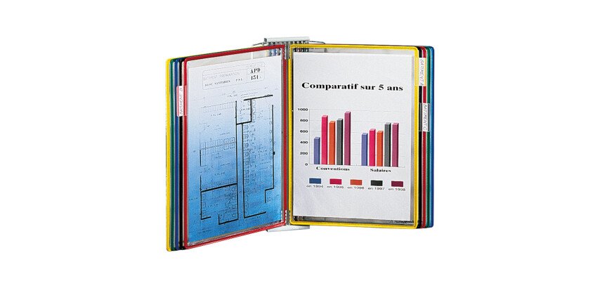 Wall-Mounted Rotating Document Holder Djois by Tarifold for A4 Format 10 Pockets - 20 Views Assorted Colors