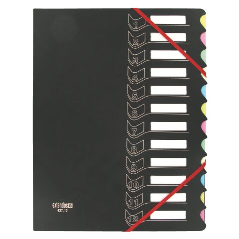 Carpeta clasificadora bimaterial Extendos 12 divisiones de color negro