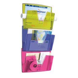 Wall-mounted, multicoloured rack 3 compartments