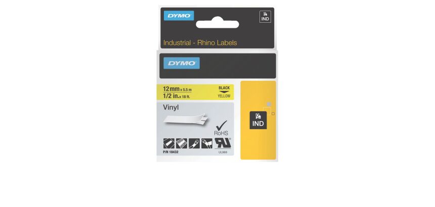 Cinta RhinoPro Vinil 12 mm x 5,5 m amarillo