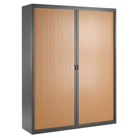 Armario de oficina metálico desmontable Ancho Especial Alt. 200 x An.160 cm Antracita Puerta persiana Madera Cerezo
