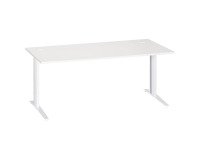 Straight desk Excellens Metal Plus with fixed or adjustable L-shaped legs during assembly