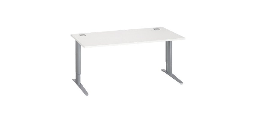 Bureau droit blanc réglable L 160 cm piètement "L" métal Essens