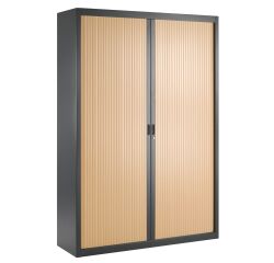Armoire haute à rideaux démontables décor bois Largeurs spécifiques 200 x 140 cm corps anthracite