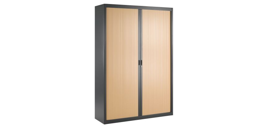 Armoire haute à rideaux démontables décor bois Largeurs spécifiques 200 x 140 cm corps anthracite