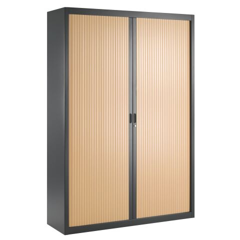 Armario de oficina metálico desmontable Ancho Especial Alt. 200 x An 140 cm Antracita Puerta persiana Madera Haya