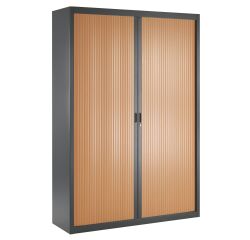 Armoire haute à rideaux démontables décor bois Largeurs spécifiques 200 x 140 cm corps anthracite