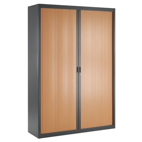 Armario de oficina metálico desmontable Ancho Especial Alt. 200 x An 140 cm Antracita Puerta persiana Madera Cerezo