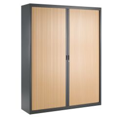 Armoire haute à rideaux démontables décor bois Largeurs spécifiques 200 x 160 cm corps anthracite