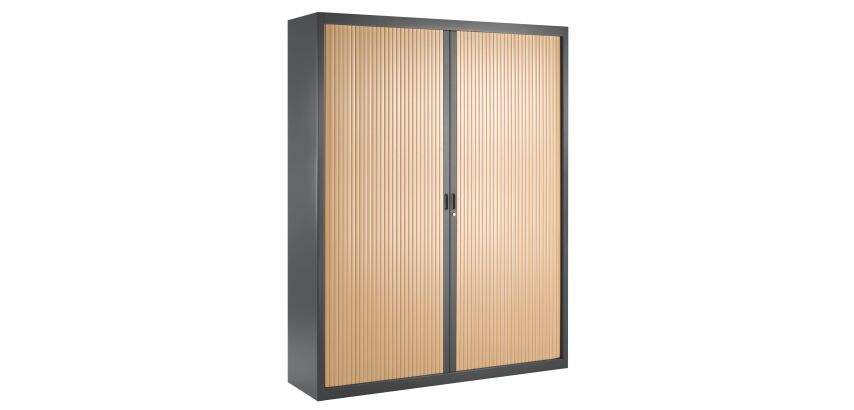 Armoire haute à rideaux démontables décor bois Largeurs spécifiques 200 x 160 cm corps anthracite