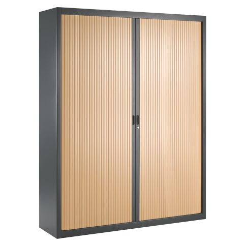 Armario de oficina metálico desmontable Ancho Especial Alt. 200 x An.160 cm Antracita Puerta persiana Madera Haya