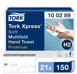 Tork Premium Hand Towels H2 M-fold White 2 Ply 100289 Pack of 21 of 150 Sheets