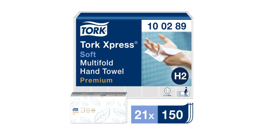 Essuie-mains pliage enchevêtré Tork H2 Premium Doux standard - Carton de 3150