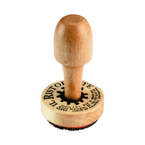 Sello personalizado manual de madera con caucho 40 mm Redondo 4 líneas