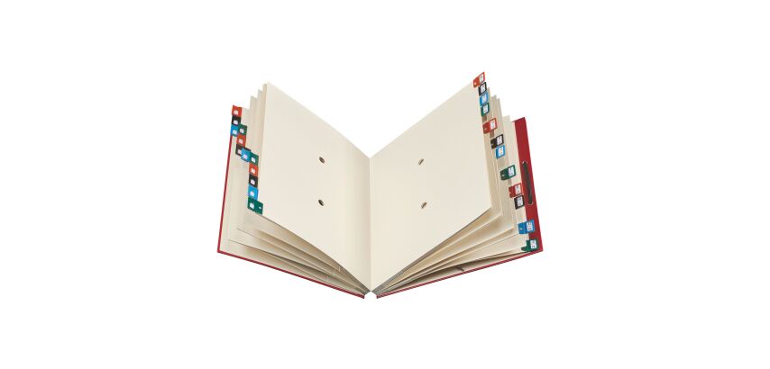 Carpeta clasificadora de pestañas metálicas Extendos, 24 divisiones burdeos