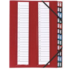 Carpeta clasificadora de pestañas metálicas Extendos, 24 divisiones burdeos