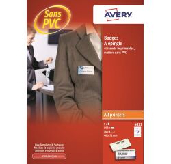 Badge Avery with safety-pin Avery 40 x 75 mm - box of 100