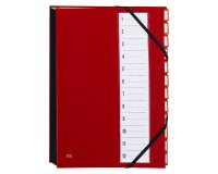 Carpeta clasificadora de pestañas metálicas Extendos, 12 divisiones burdeos