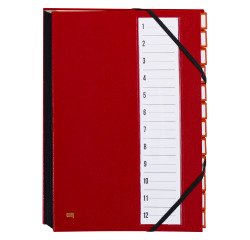 Carpeta clasificadora de pestañas metálicas Extendos, 12 divisiones burdeos