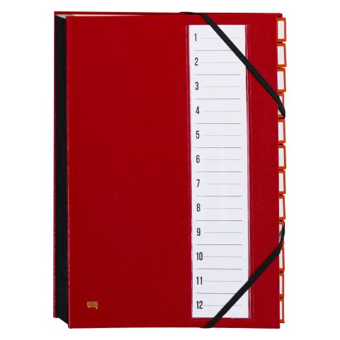 Carpeta clasificadora de pestañas metálicas Extendos, 12 divisiones burdeos
