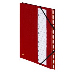 Carpeta clasificadora de pestañas metálicas Extendos, 12 divisiones burdeos